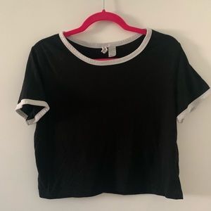Black Crop top with White Outlining on sleeves